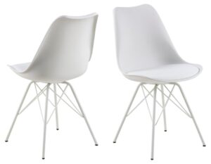 Eris eetkamerstoel (set van 2): Witte design stoelen met metalen poten.