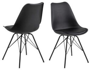Eris eetkamerstoel (set van 2): Zwarte design eetkamerstoelen met metalen poten.