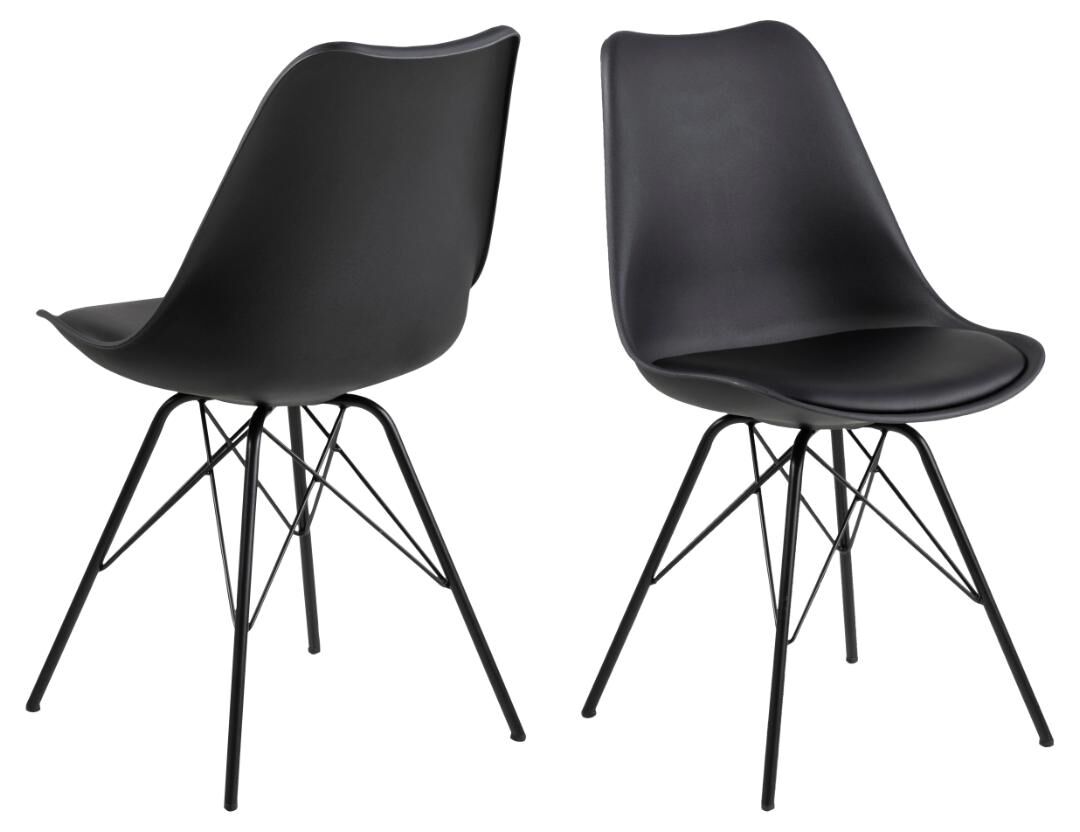 Eris eetkamerstoel (set van 2): Zwarte design eetkamerstoelen met metalen poten.