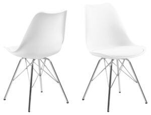 Eris eetkamerstoel (set van 4): Witte design stoelen met chromen poten.