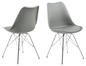 Eris eetkamerstoel (set van 4): Grijze design stoel met chromen poten.