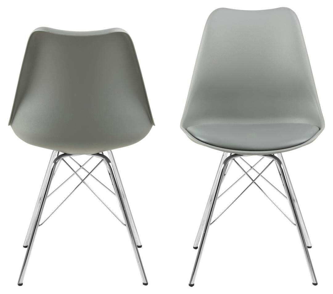 Eris eetkamerstoel (set van 4): Grijze design eetkamerstoelen met verchroomde poten.