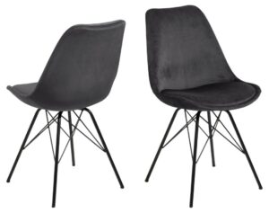 Eris eetkamerstoel (set van 2): Grijze velvet stoelen met zwart metalen onderstel