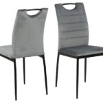 Dia eetkamerstoel (set van 4): Grijze velvet eetkamerstoelen met zwarte metalen poten.
