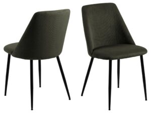 Ines eetkamerstoel (set van 4): Olijfgroene corduroy eetkamerstoelen met zwarte metalen poten.