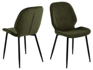 Femke eetkamerstoel (set van 4): groene ribstof eetkamerstoel met zwart metalen poten.