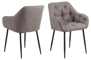 Brooke eetkamerstoel met armleuning (set van 2): Gestooffeerde eetkamerstoelen met zwarte poten.