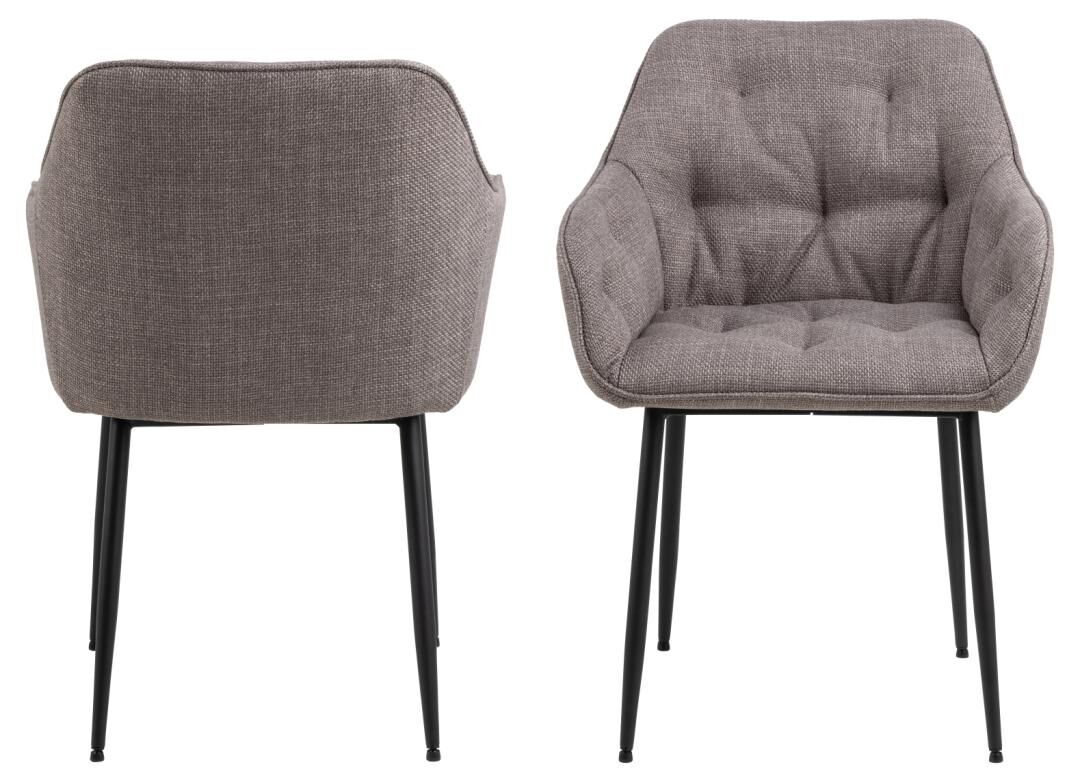 Brooke eetkamerstoel met armleuning (set van 2): gestoffeerde stoelen met zwarte metalen poten.