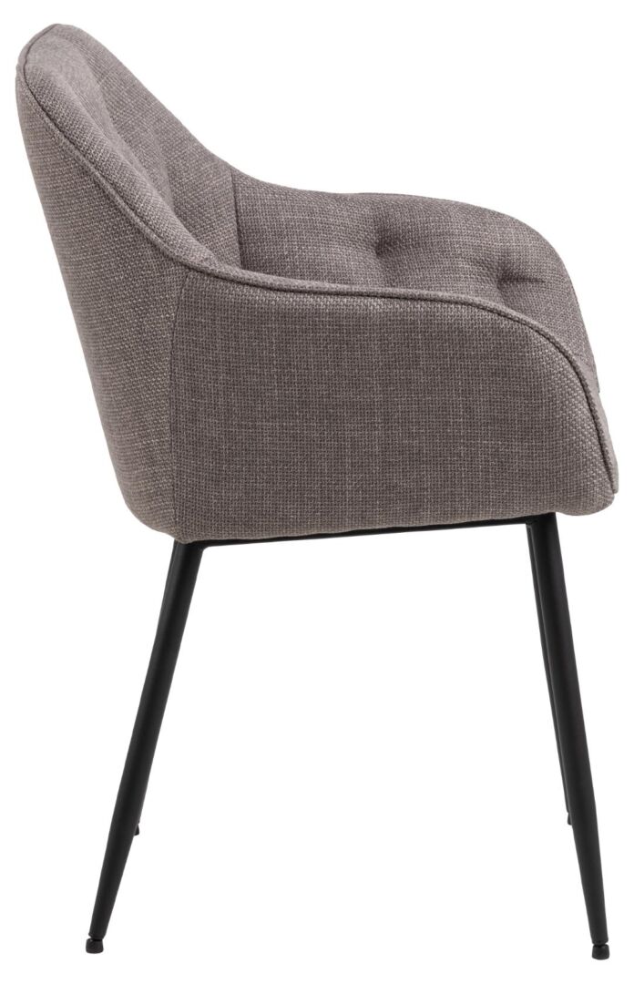 Brooke eetkamerstoel met armleuning (set van 2): Grijze gestoffeerde stoel met zwarte metalen poten.