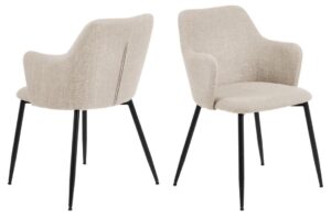 Ilsa eetkamerstoel met armleuning (set van 2): Beige stoelen met zwarte poten.