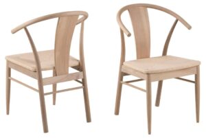 Janik eetkamerstoel met armleuning (set van 2): Houten stoelen met rieten zitting.