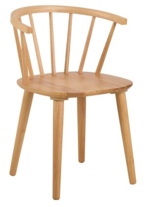 Ida eetkamerstoel: Houten stoel met gebogen rugleuning en ronde zitting.