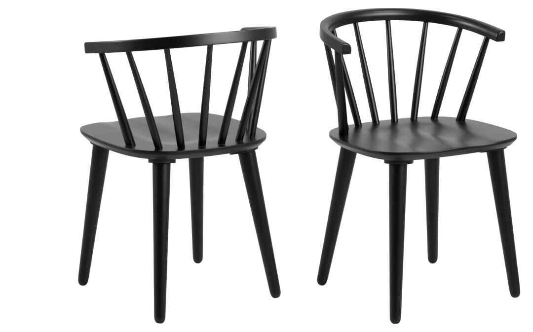 Ida eetkamerstoel (set van 2): Zwarte stoelen met spijlenrugleuning.