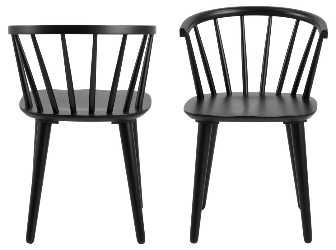 Ida eetkamerstoel (set van 2): Zwarte houten stoelen met spijlrug.