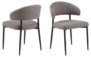 Edina eetkamerstoel (set van 2): Grijze gestoffeerde stoelen met zwarte poten.