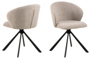 Pippa eetkamerstoel (set van 2): Beige stoffen eetkamerstoelen met zwart metalen onderstel