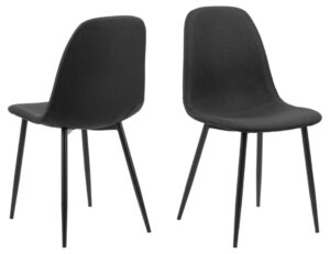 Celia eetkamerstoel (set van 4): Donkergrijze stoelen met zwarte metalen poten.
