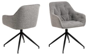 Brooke eetkamerstoel met armleuning: Grijze gestoffeerde stoel met zwart onderstel