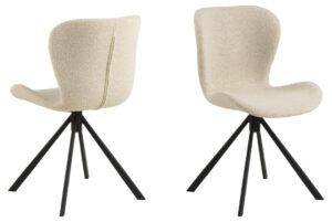 Batilda -A1 eetkamerstoel (set van 2): Beige stoffen eetkamerstoelen met zwart metalen onderstel.