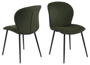 Evelyn eetkamerstoel (set van 2): Donkergroene corduroy stoelen met zwarte poten.