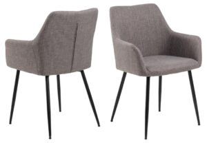 Lizzy eetkamerstoel met armleuning (set van 2): gestoffeerde stoelen met zwarte poten.