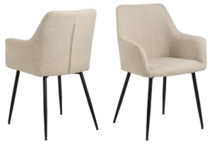 Lizzy eetkamerstoel met armleuning (set van 2): gestoffeerde stoelen met zwarte poten.