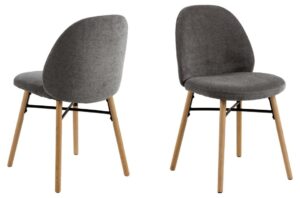 Sophia eetkamerstoel (set van 2): Grijze gestoffeerde stoelen met houten poten.