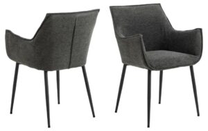 Bonita eetkamerstoel met armleuning (set van 2): grijze stoelen met zwarte poten.