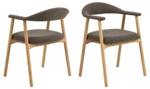 Addi eetkamerstoel met armleuning (set van 2): Grijze gestoffeerde stoelen met houten frame.