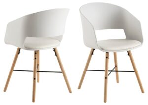 I_Luna eetkamerstoel met armleuning (set van 2): Witte stoelen met houten poten.