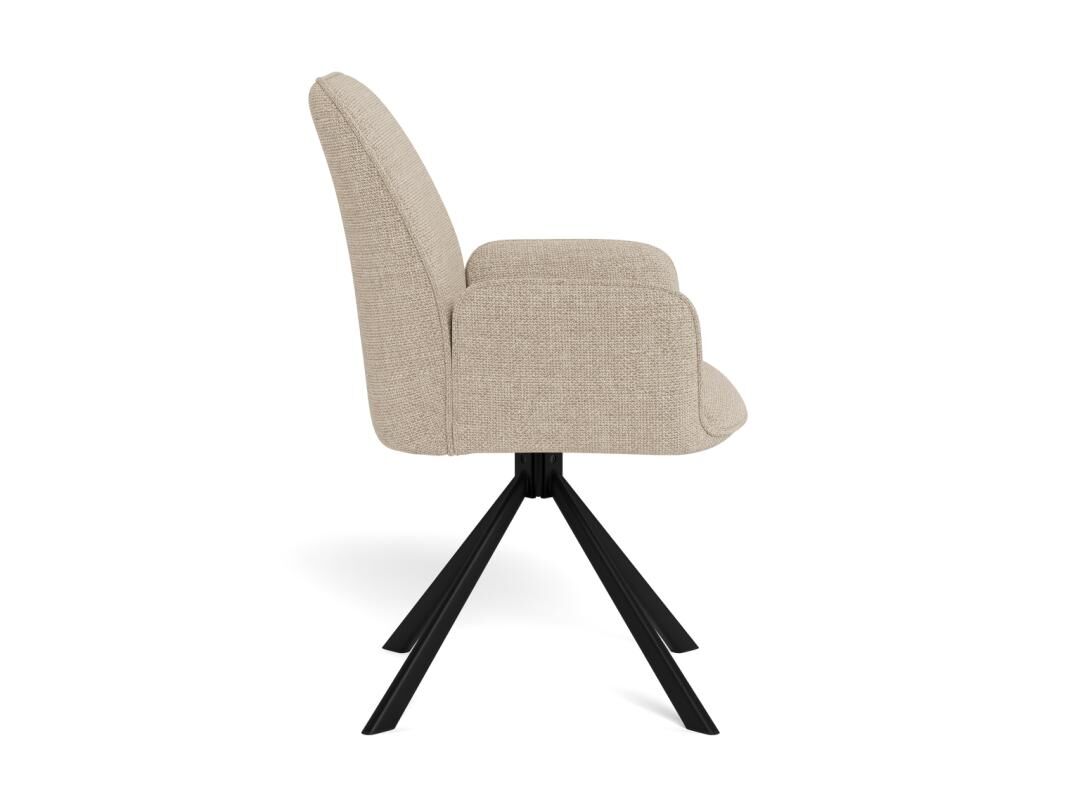 Glenda eetkamerstoel met armleuning: Beige stoel met zwarte poten.