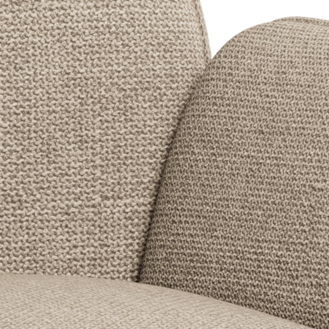 Glenda eetkamerstoel met armleuning: detailopname van de beige stoffen bekleding