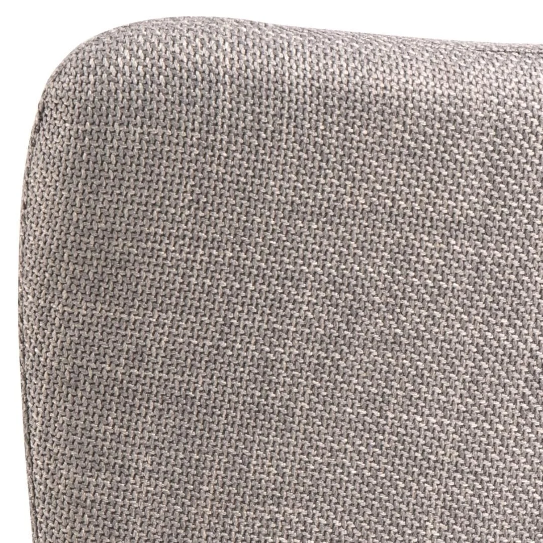 Detailopname Laura eetkamerstoel met armleuning (set van 2): grijze, gestoffeerde rugleuning.