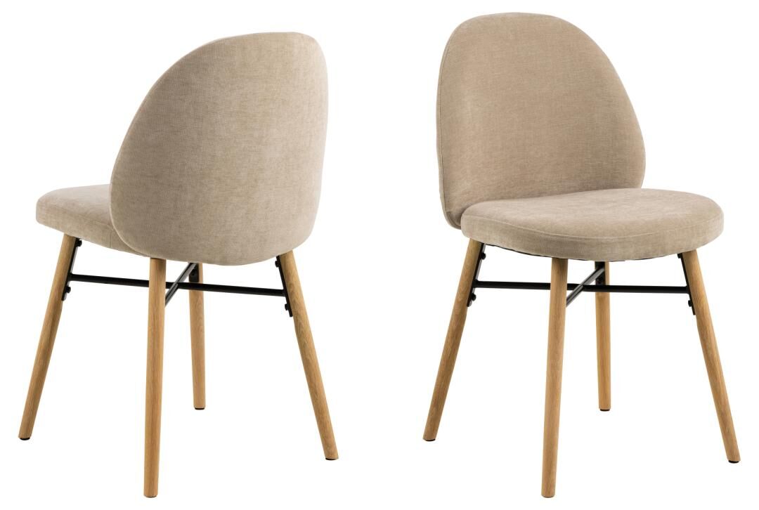 Sophia eetkamerstoel (set van 2): gestoffeerde stoelen met houten poten en zwart metalen steunen