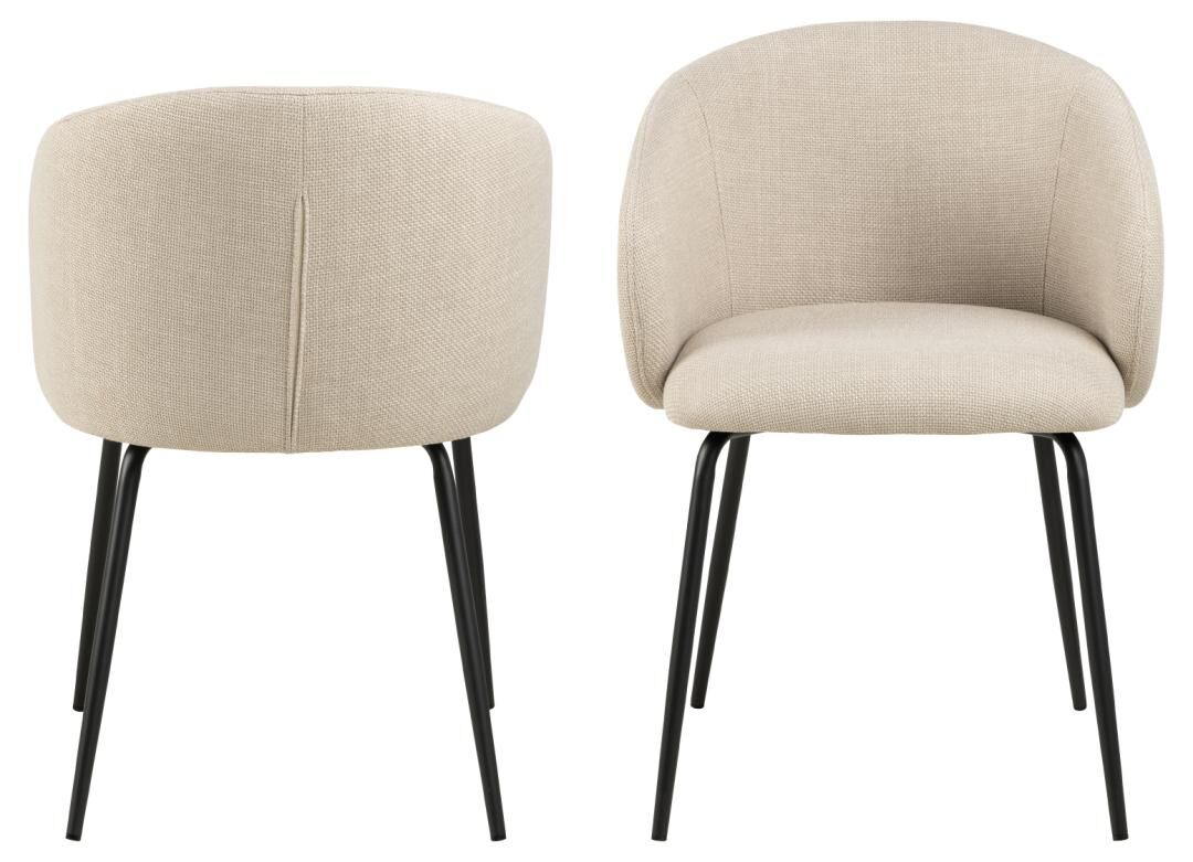 Eetkamerstoel Eleanor met armleuning (set van 2): Gestoffeerde stoel met zwarte poten, voor- en achteraanzicht.