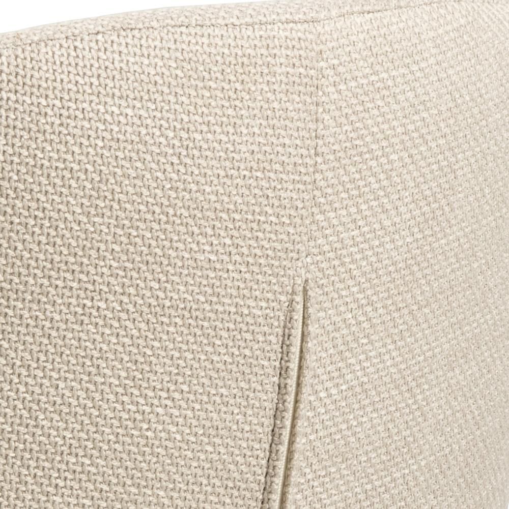 Detailopname Eetkamerstoel Eleanor met armleuning, toont de stof en naad.