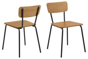 Peru eetkamerstoel: Houten stoel met zwart metalen frame, onderdeel van een set van 4.