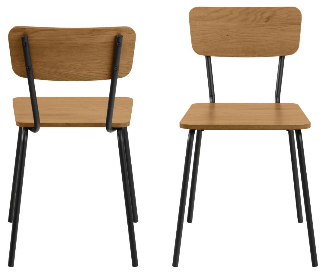 Peru eetkamerstoel (set van 4): Houten zitting en rugleuning met zwart metalen frame.