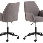 Glenda bureaustoel met armleuning: grijze bureaustoel met armleuningen, zwarte basis en wielen.