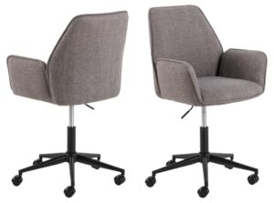 Glenda bureaustoel met armleuning: grijze bureaustoel met armleuningen, zwarte basis en wielen.