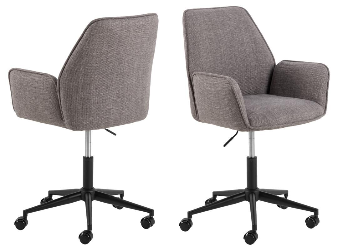 Glenda bureaustoel met armleuning: grijze bureaustoel met armleuningen, zwarte basis en wielen.