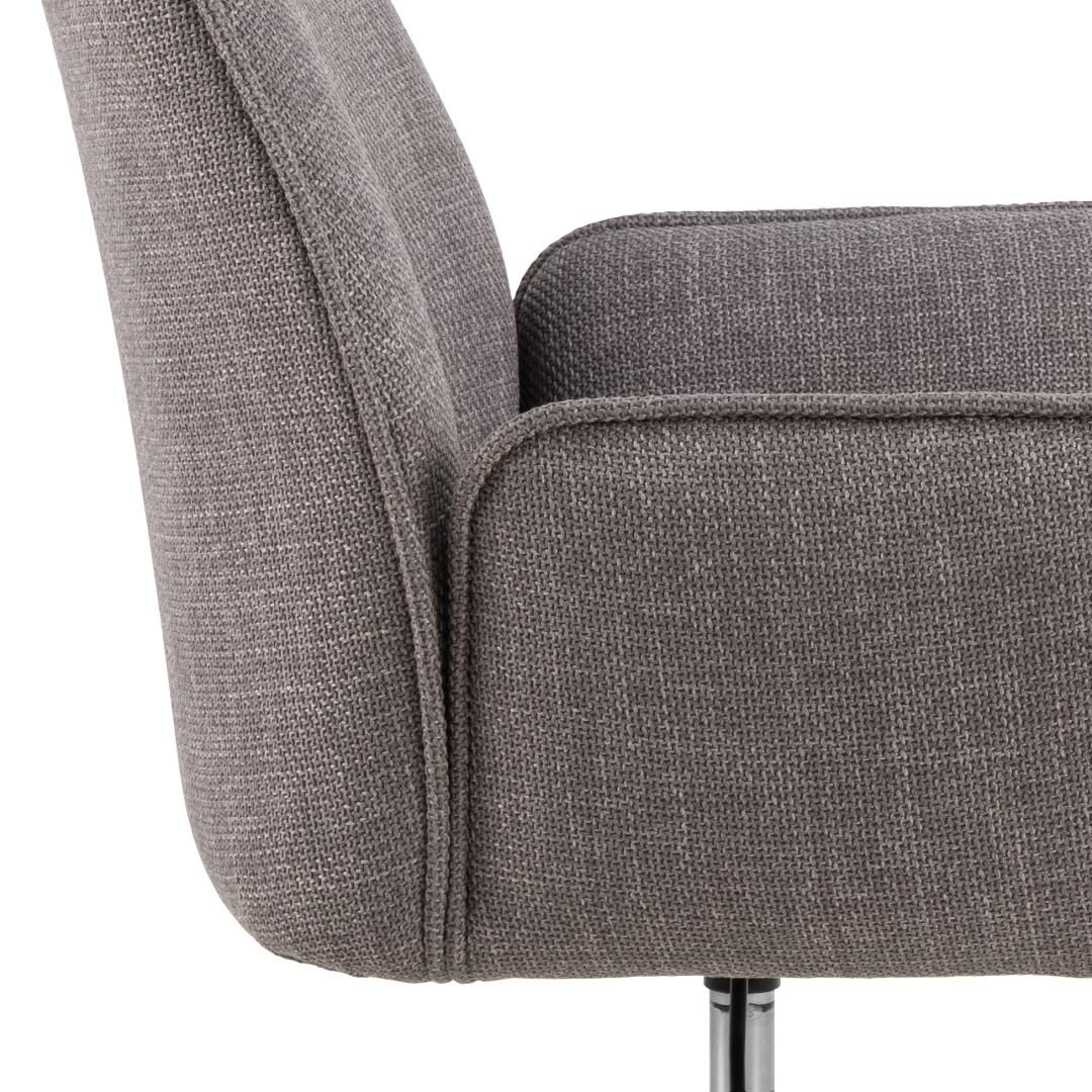 Detailopname Glenda bureaustoel met armleuning, grijze stoffering.