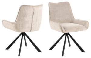 Eddie eetkamerstoel (set van 2): Gestoffeerde stoelen met zwart metalen poten.