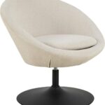 Midden-loungestoel met armleuning: Beige stoffen fauteuil op een draaibare zwarte voet.