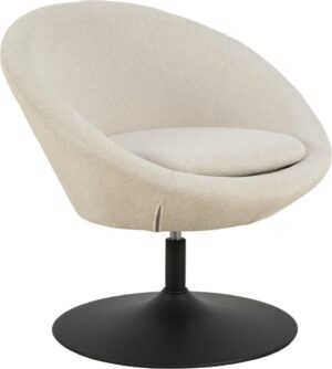 Midden-loungestoel met armleuning: Beige stoffen fauteuil op een draaibare zwarte voet.