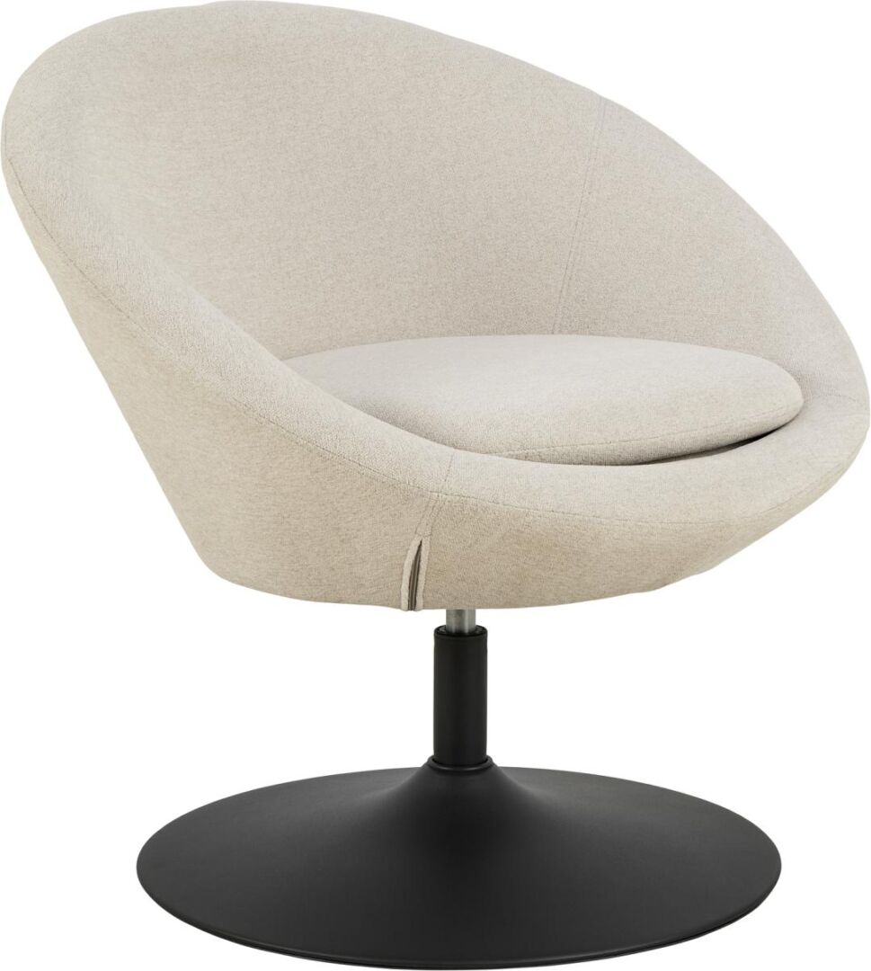 Midden-loungestoel met armleuning: Beige stoffen fauteuil op een draaibare zwarte voet.