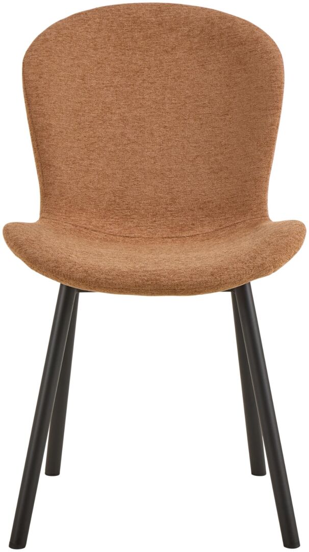 Esra eetkamerstoel (set van 2): Bruine stoffen eetkamerstoel met zwarte metalen poten.
