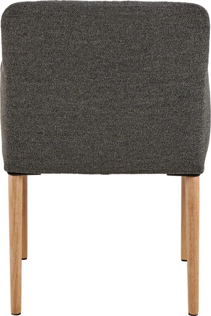 Zoe eetkamerstoel met armleuning (set van 2): Grijze gestoffeerde stoel met houten poten.