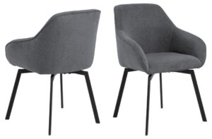 Clara eetkamerstoel met armleuning (set van 2): Grijze eetkamerstoelen met zwarte poten.