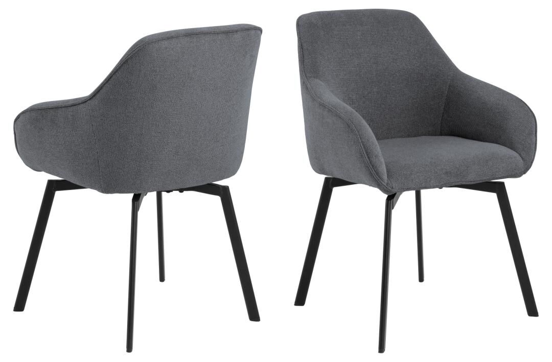 Clara eetkamerstoel met armleuning (set van 2): Grijze eetkamerstoelen met zwarte poten.